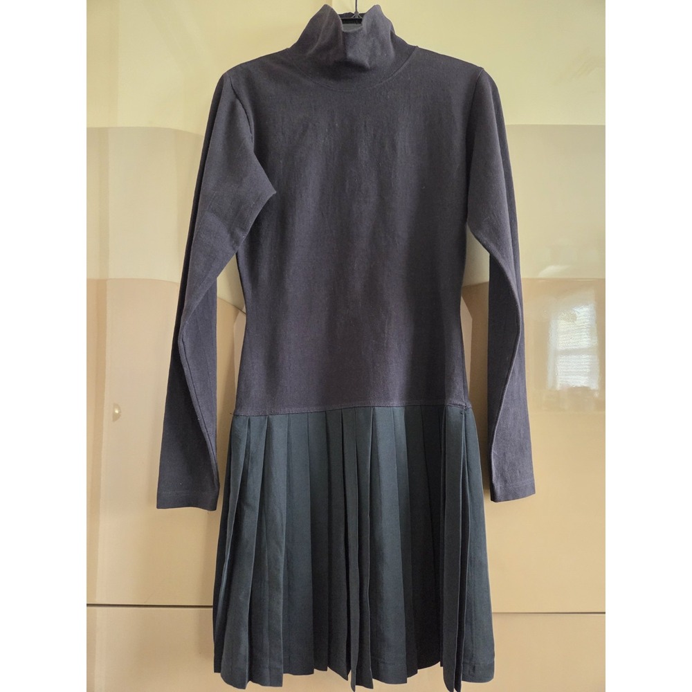 Vintage Kiki Maurice Sasson Black Pleated Dress Size M Silk Blend